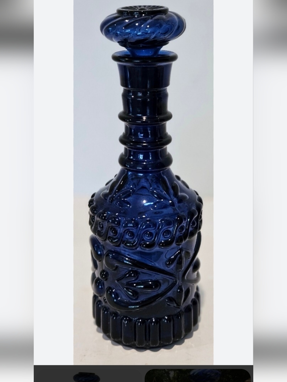 Jim Beam Kentucky Derby Cobalt Blue Embossed Glass Decanter with Stopper